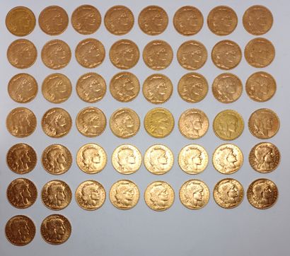 50 French 20 Franc gold Republic coins from...
