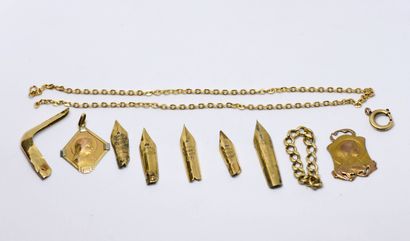 Gold set including 5 pen nibs and 2 religious...
