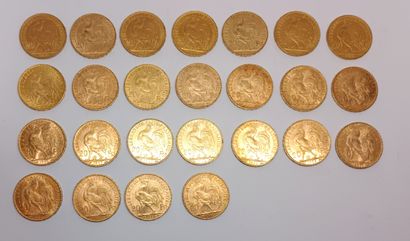 25 French 20 Franc gold Republic coins: 1901...