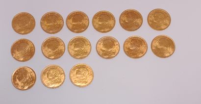 15 pieces 20 Francs Suisse gold République...