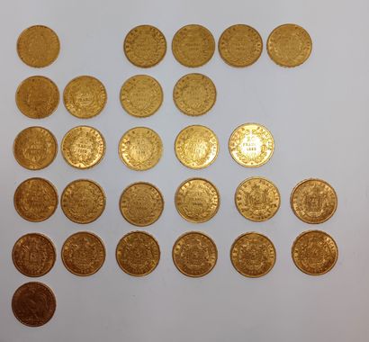 27 French 20 Franc gold Napoleon and Republic...