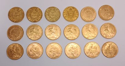 18 coins 20 French Francs in Empire and Republic...