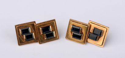 Pair of square cufflinks set with 8 synthetic...