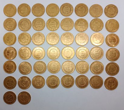 50 French 20 Franc gold Republic coins from...