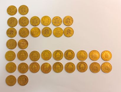 36 Italian 20 lira gold coins of 1862 (x2),...