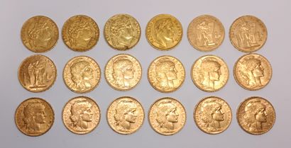 18 coins 20 French Francs in Empire and Republic...