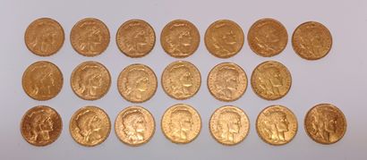 20 coins 20 Francs Français gold République...