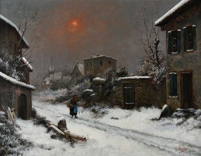 Jean BAIN (1860-1908)
Winter sun on a snow-covered...