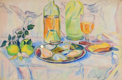Béatrice DUVAL (1880-1973)
The oyster table
Watercolor...