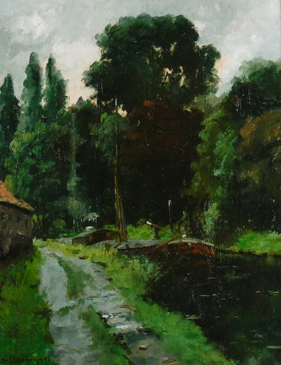 Arthur HUSTIN (1850-1924)
Barge on a Northern...