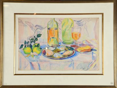 Béatrice DUVAL (1880-1973)
The oyster table
Watercolor...