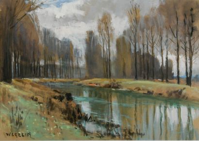 Émile WEGELIN (1875-1962)
River in autumn
Gouache,...