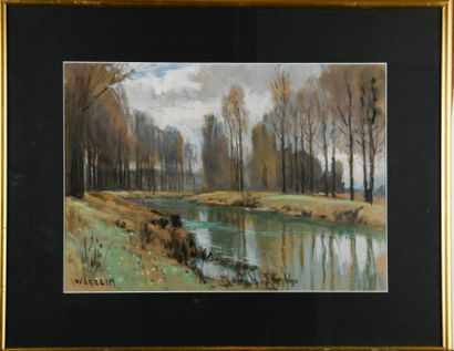 Émile WEGELIN (1875-1962)
River in autumn
Gouache,...