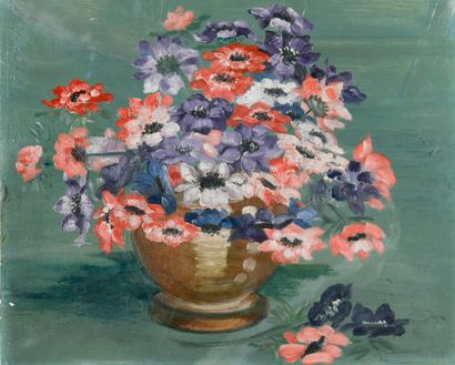 1960's French school
Large bouquet of anemones
Oil...