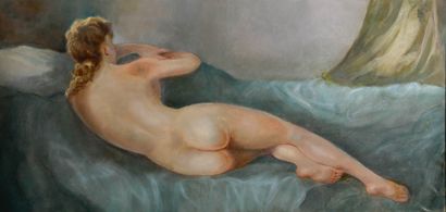 French school, 1950s
Large reclining nude
Oil...