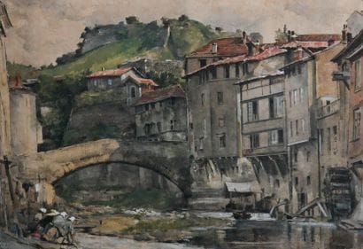 Jules LESSORE (1849-1892) 
Washerwomen on...