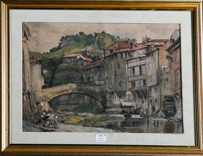 Jules LESSORE (1849-1892) 
Washerwomen on...