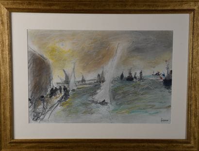 Jean FUSARO (b. 1925)
Seaside with boats,...