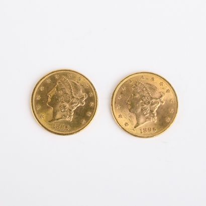 2 US $20 gold coins from 1896