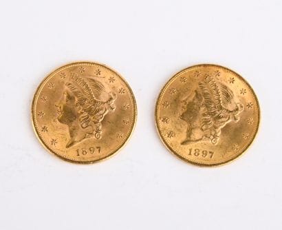 2 US $20 gold coins from 1897