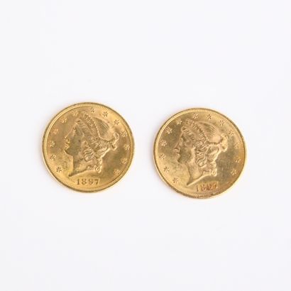 2 US $20 gold coins from 1897