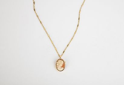 Pendentif et sa chaîne en or jaune retenant...