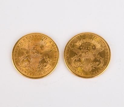 2 US $20 gold coins from 1897