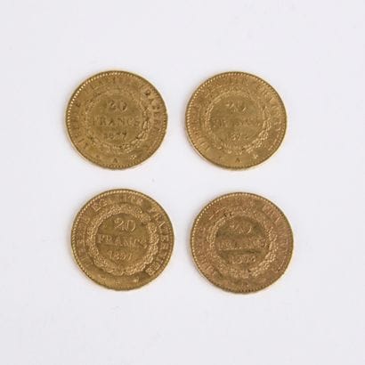 4 Gold 20 Francs Français au Génie coins...