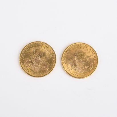 2 US $20 gold coins from 1896