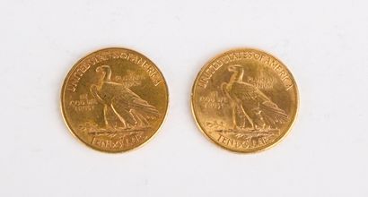 2 US $10 gold coins from 1909 and 1915