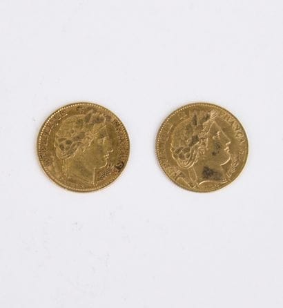 2 French 10 franc coins in 1851A and 1899A...