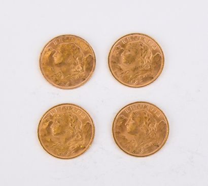 4 gold Swiss 20 franc coins of 1935