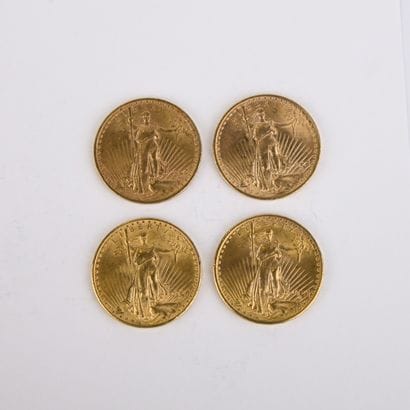 4 US $20 gold coins