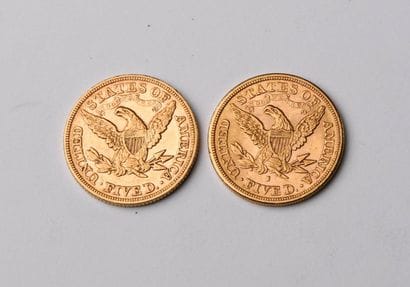 2 US $5 gold coins from 1880