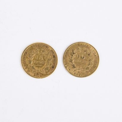 2 French 10 franc coins in 1851A and 1899A...