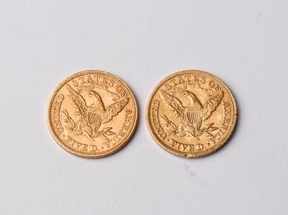 2 US $5 gold coins from 1880