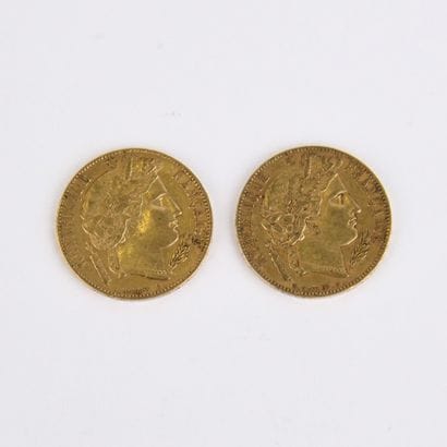 2 French 20 franc gold Ceres coins of 1850A...