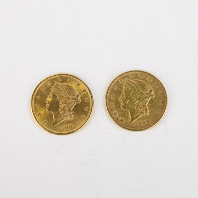2 US $20 gold coins from 1898 and 1899