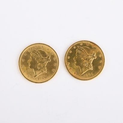 2 US $20 gold coins from 1904