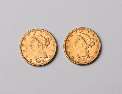 2 US $5 gold coins from 1881