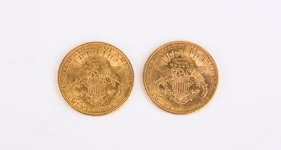 2 US $20 gold coins from 1907