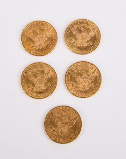 5 US $10 gold coins from 1893