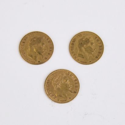 3 pieces of 10 French Francs in gold Napoléon...