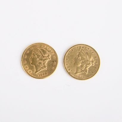 2 US $20 gold coins from 1862 and 1888