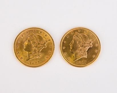 2 US $20 gold coins from 1897
