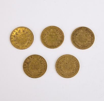 5 pieces of 20 French Francs Napoléon III...