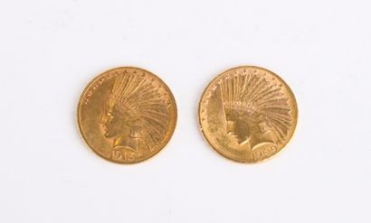 2 US $10 gold coins from 1909 and 1915