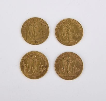 4 Gold 20 Francs Français au Génie coins...