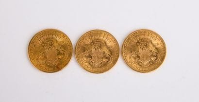 3 US $20 gold coins from 1907