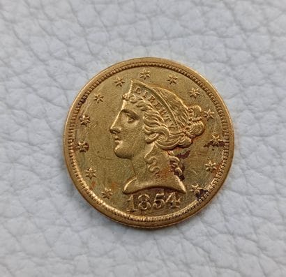 5 US Dollars gold coin from 1854